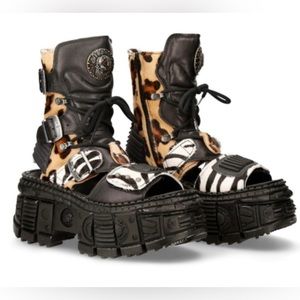 New Rock, animal print, platform sandal boot, women’s size 7